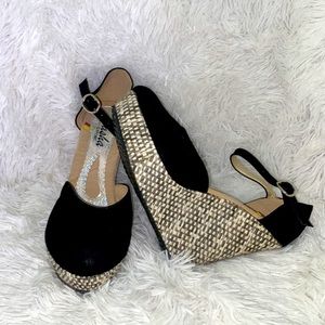 Black round toe wedges buckle Fashion High heels sandals